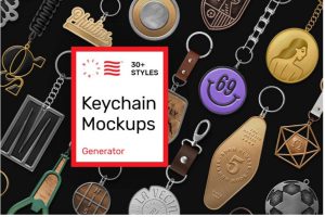 30+款多样式金属钥匙链钥匙扣设计展示效果图PS贴图样机模板素材