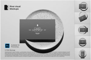 5款时尚陶瓷盘背景商务名片卡片设计展示效果图PSD样机模板