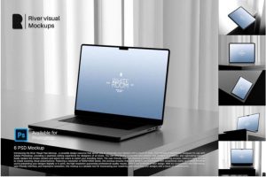 6款时尚自适应网站界面设计苹果MacBook笔记本iPad平板电脑演示效果图PSD样机模板
