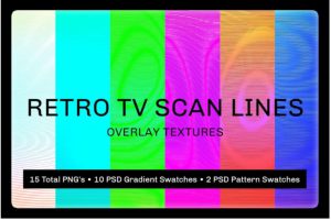 90年代复古老式电视TV显示器线条扭曲效果纹理PS设计素材套装