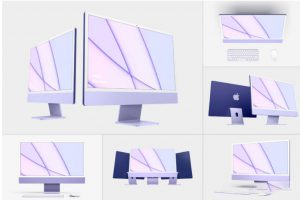 15款简约苹果iMac 24英寸一体机电脑屏幕演示效果图PS贴图样机模板