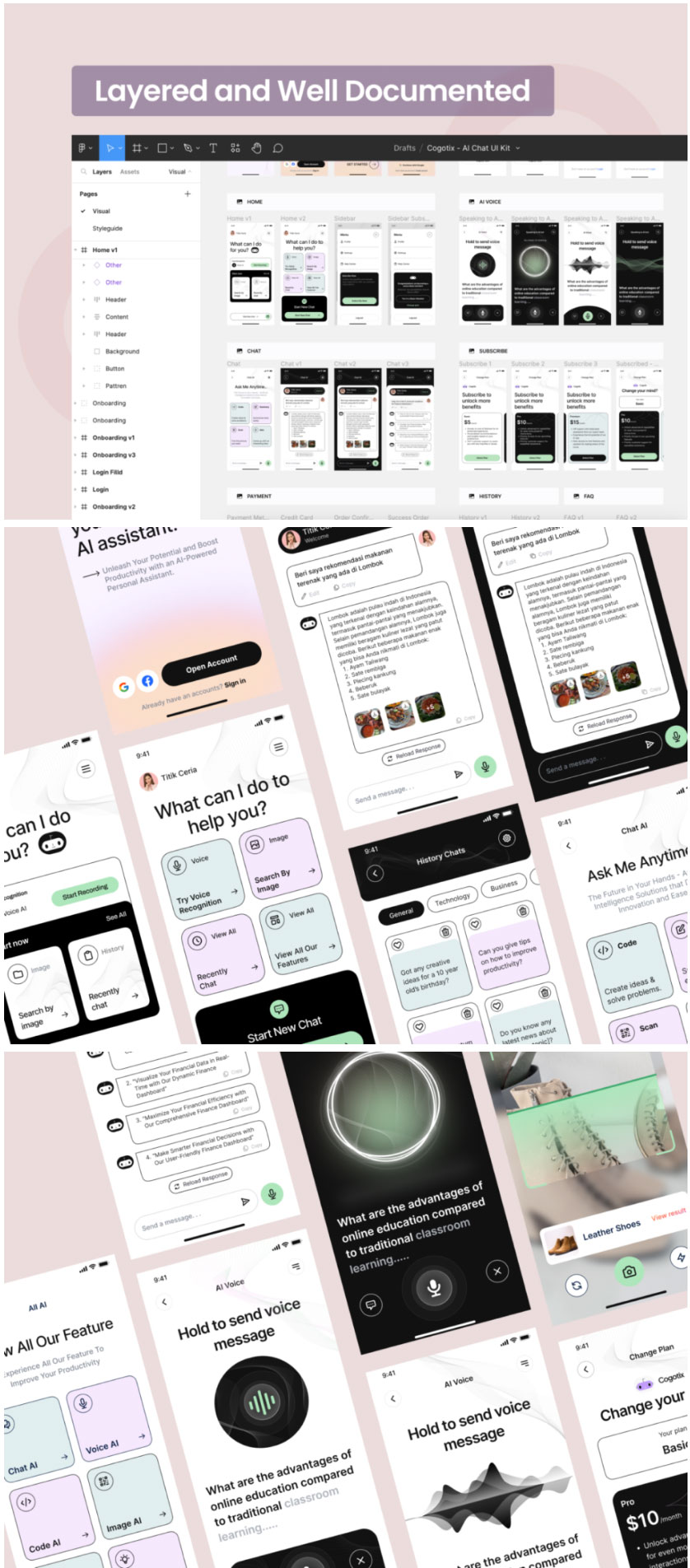 40屏时尚一体化AI人工智能聊天机器人APP用户界面设计Figma模板素材_琦美素材库,让您的设计少走弯路~
