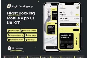 45+屏高级飞机航班机票票务预定APP UI用户界面设计Figma模板套件
