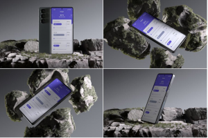 4款岩石背景APP用户界面设计展示效果图Phone智能手机屏幕PS贴图样机模板