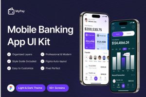 50+屏双配色在线转账交易数字银行理财电子钱包APP用户界面设计Figma模板套件