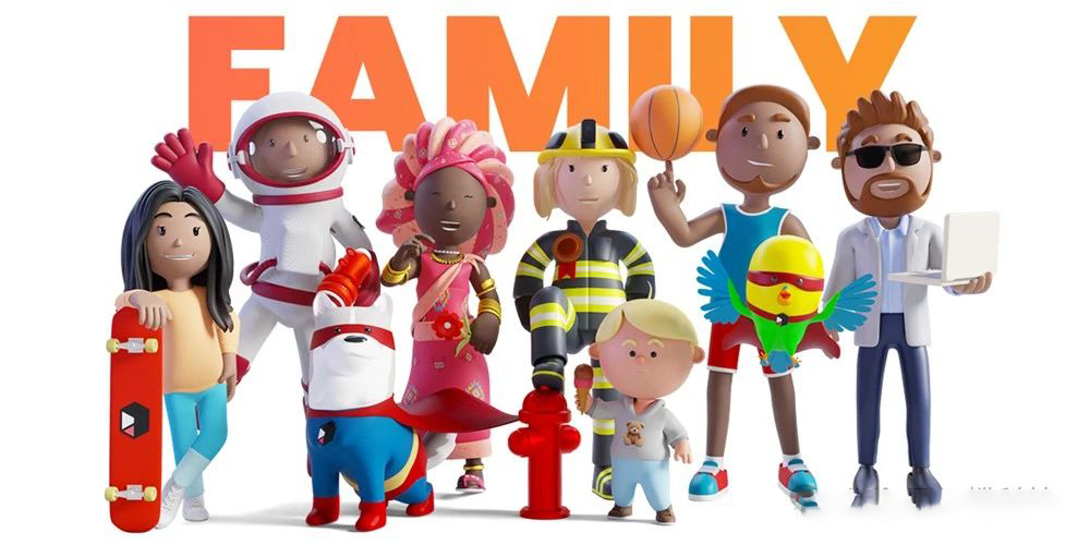Blender卡通人物绑定角色3D模型 Cartoon Modular Fully Rigged 3D Family_琦美素材库,让您的设计少走弯路~