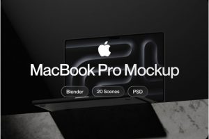 20款暗黑工业风网站WEB界面设计苹果MacBook Pro笔记本电脑屏幕贴图效果图样机PSD模板