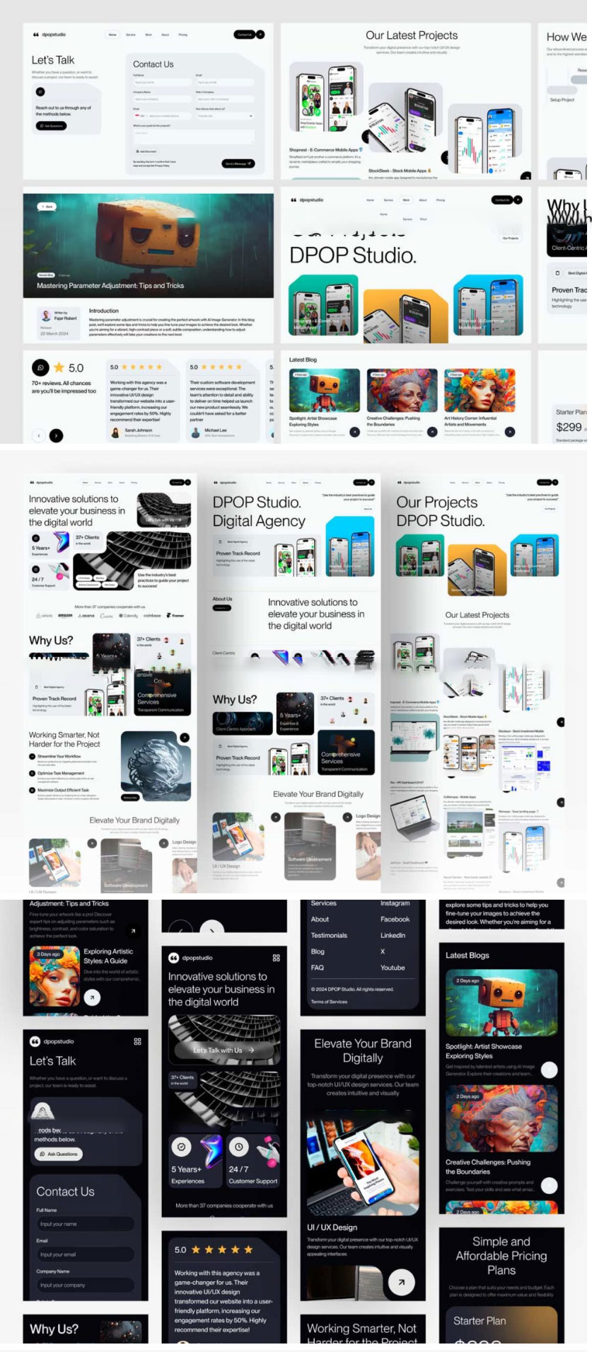 40屏双配色数字网络科技设计技术服务网站WEB UI界面设计Figma模板套件_琦美素材库,让您的设计少走弯路~