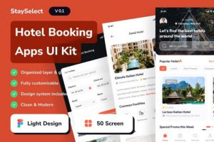 50+屏现代简约酒店旅馆房屋预定APP应用程序UI界面设计Figma模板素材