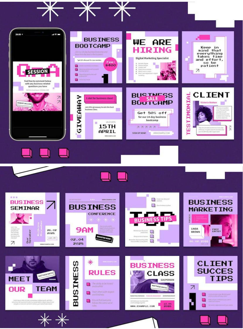 紫色像素化ins风公众号推文电商海报设计PSD分层源文件素材_琦美素材库，让您的设计少走弯路~