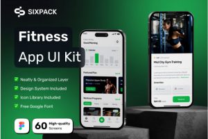 60屏双配色健身房运动锻炼数据统计分析APP用户界面设计Figma模板套件