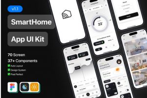 70屏高级智能家居物联网应用程序app ui界面设计figma模板套件