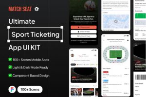 100+屏双配色篮球足球体育赛事门票在线预订app ui界面设计figma模板套件