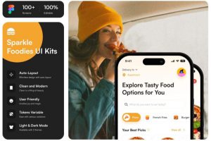 100+屏时尚餐厅美食外卖送餐订餐app ui界面设计figma模板套件素材