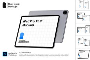 10款极简苹果iPad Pro 12.9寸平板电脑屏幕演示效果图Ps贴图样机模板设计素材