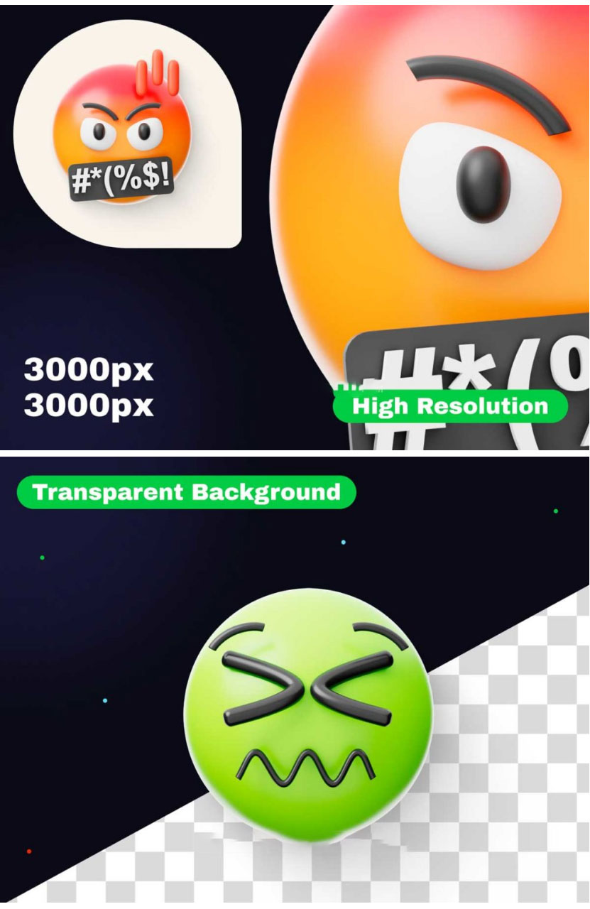30款卡通趣味创意Emoji表情包3D图标插图Icons设计Blender_PNG格式素材_琦美素材库，让您的设计少走弯路~