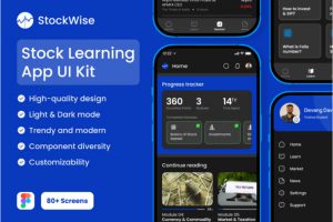 80+屏双配色基金股票app ui界面设计figma模板套件素材