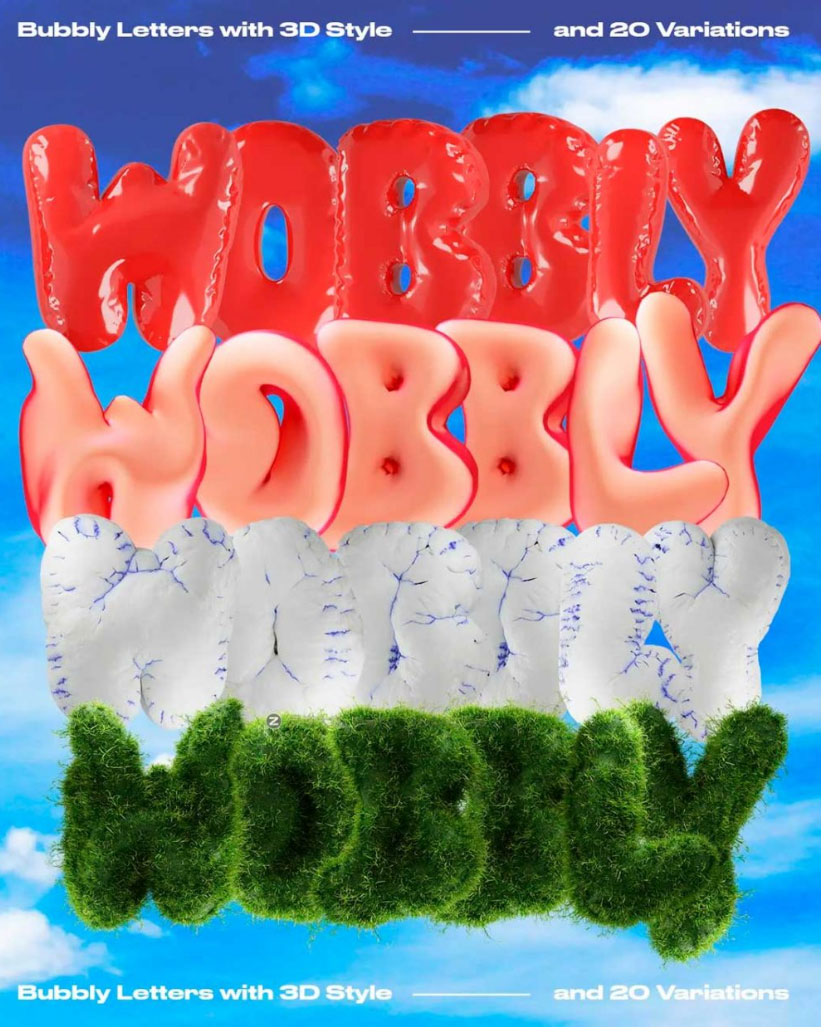 潮流前卫酸性3D立体视觉海报标题设计气泡气球英文字母数字符号PNG免抠图素材_琦美素材库，让您的设计少走弯路~