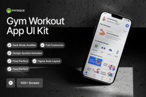 100+屏专业健身房锻炼APP应用程序UI界面设计Figma模板套件素材