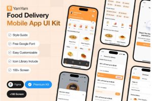 100+屏现代简约美食食品外卖配送订餐APP应用程序UI界面设计Figma模板套件