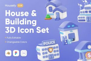 10款高级质感房地产房屋建筑3D插图图标Icons设计Blender_Figma_PNG格式素材