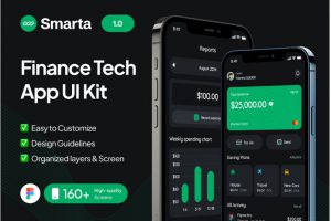 160+屏黑化风金融科技财务管理理财APP UI界面设计Figma模板套件素材