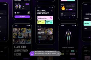 20+屏暗黑风格锻炼健身减肥APP应用程序UI界面设计Figma模板套件
