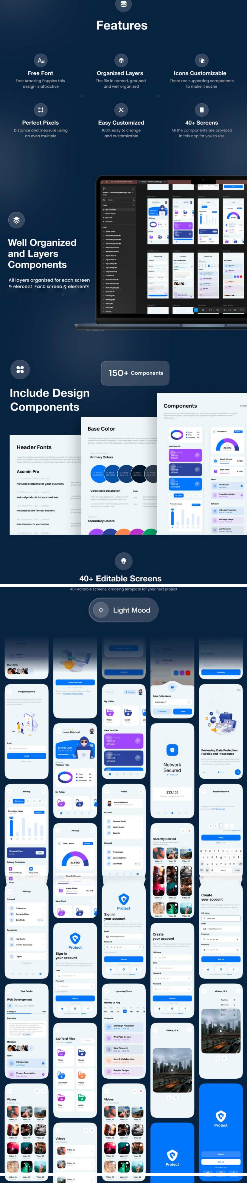 40+屏双配色数据隐私管理器网络安全APP应用程序UI界面设计Figma模板套件_琦美素材库,让您的设计少走弯路~