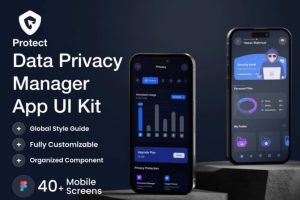 40+屏双配色数据隐私管理器网络安全APP应用程序UI界面设计Figma模板套件