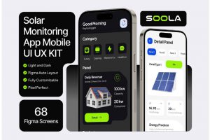 68+屏双配色绿色新能源太阳能光伏发电APP UI界面设计Figma模板套件