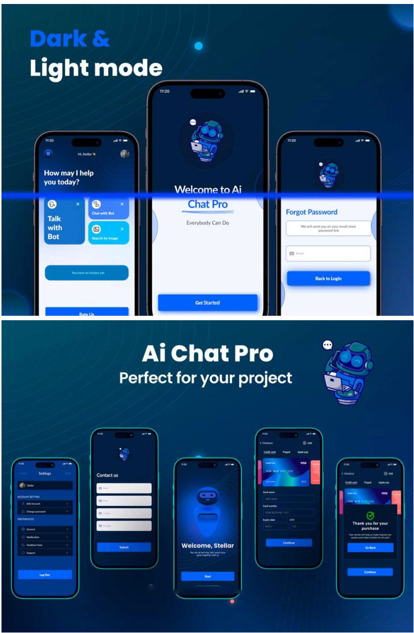 75+屏双配色Ai智能聊天机器人APP UI界面设计Figma模板素材_琦美素材库,让您的设计少走弯路~