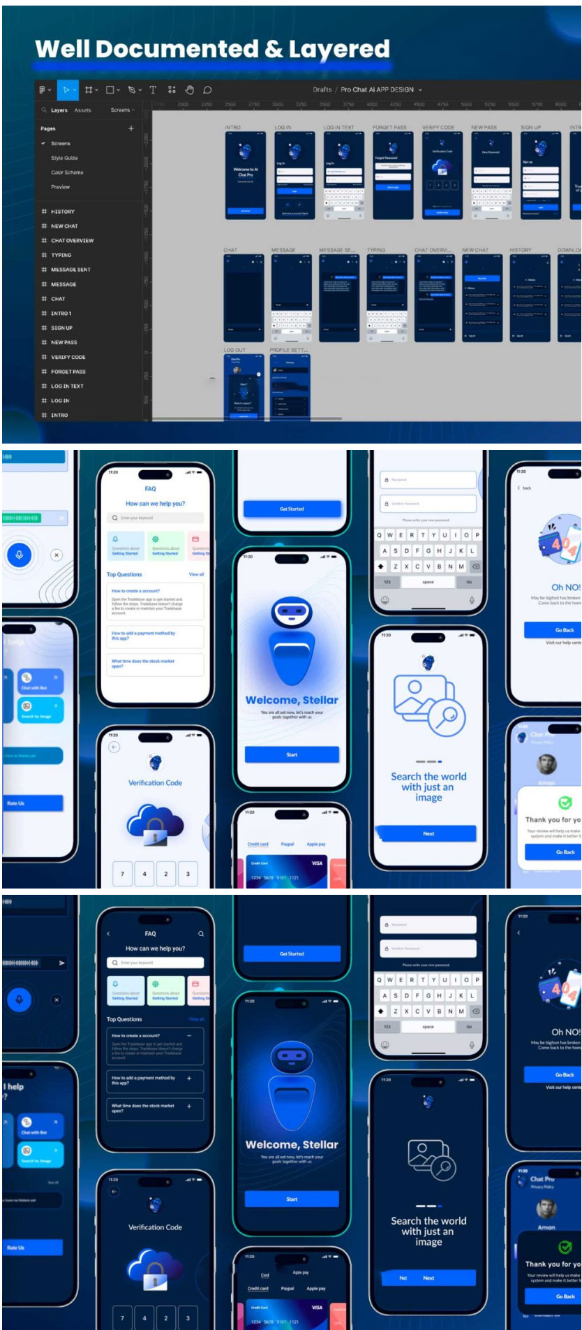 75+屏双配色Ai智能聊天机器人APP UI界面设计Figma模板素材_琦美素材库,让您的设计少走弯路~