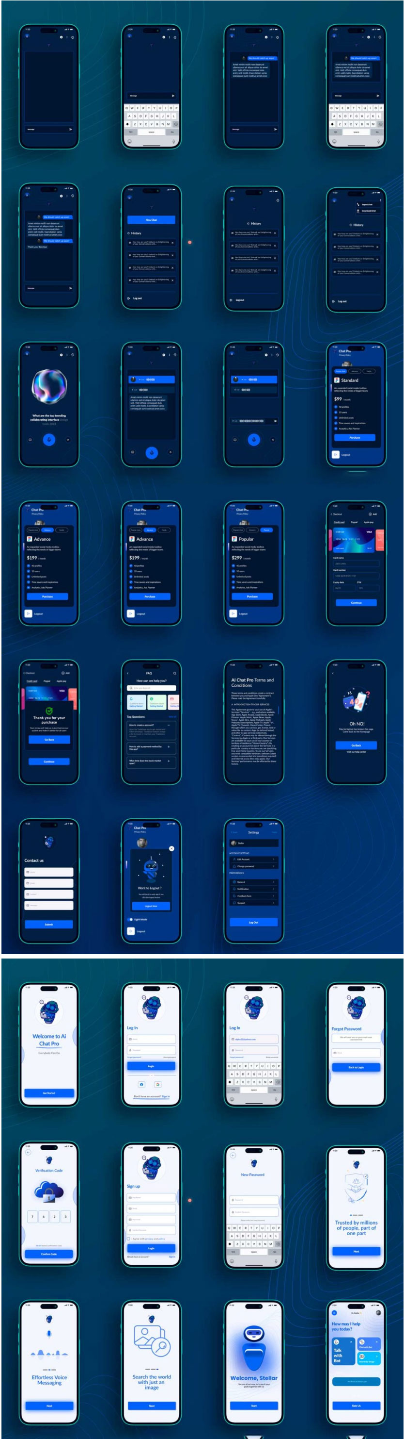 75+屏双配色Ai智能聊天机器人APP UI界面设计Figma模板素材_琦美素材库,让您的设计少走弯路~
