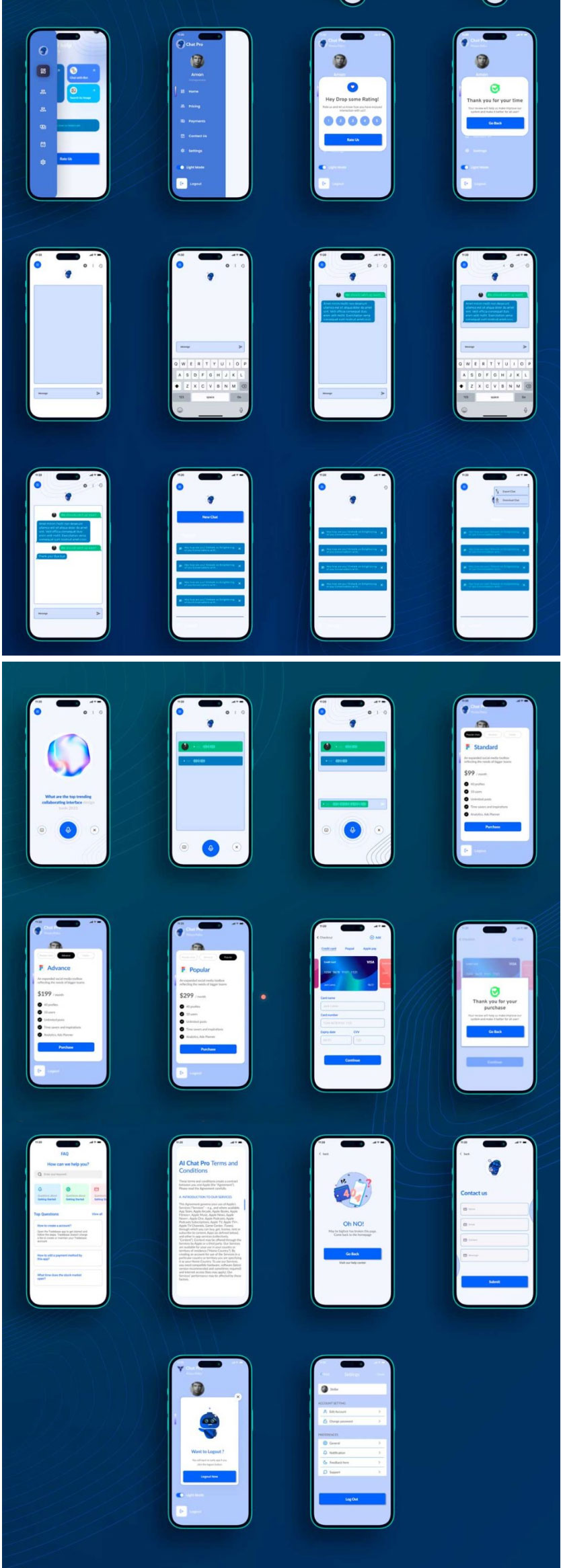 75+屏双配色Ai智能聊天机器人APP UI界面设计Figma模板素材_琦美素材库,让您的设计少走弯路~