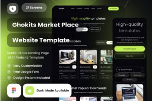 27屏暗黑响应式设计作品素材交易网站web ui界面设计figma模板