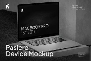 暗黑混凝土背景苹果MacBook Pro 16寸笔记本电脑贴图样机PSD模板素材