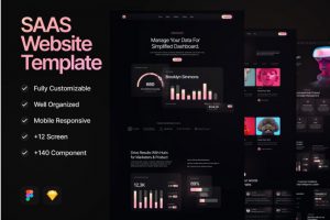 黑化风响应式SaaS服务平台网站WEB UI界面设计Figma_Sketch格式模板素材