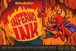 复古漫画墨水勾线钢笔纹理ABR笔刷墨迹飞溅艺术线条PS笔刷设计素材