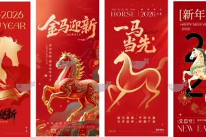 2026马年大吉新春新年快乐祝福拜年h5海报壁纸图片psd设计素材~1508期