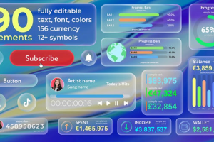 AE、PR模板-现代质感液态扭曲半透明玻璃小部件按钮感弹窗展示动画素材