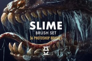 36款史莱姆唾液粘液PS笔刷怪物生物粘糊糊液体粘稠物ABR格式素材