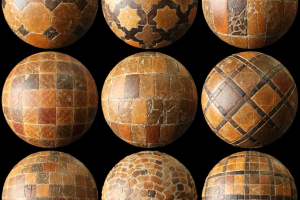 Blender中世纪瓷砖地板地面材质球石头地面石板砖石4K纹理贴图