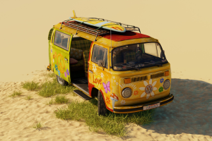 Blender卡通风格化运输车3D模型面包车老式运输车小汽车带4K纹理