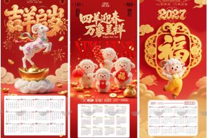 2027年新年羊年挂历模板PSD新年日历企业年历台历海报分层设计源文件素材~1636期