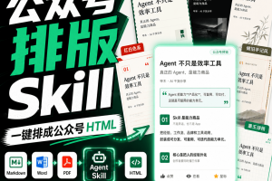 公众号排版Skill技能包微信文章排版引一键排成公众号HTML内置 6 套主题格式归一化和本地质量校验~1634期